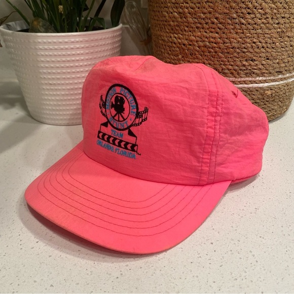 Vintage 90s SnapBack Hat Motion Picture Stunt Team Orlando Florida Hot Pink - Picture 2 of 7